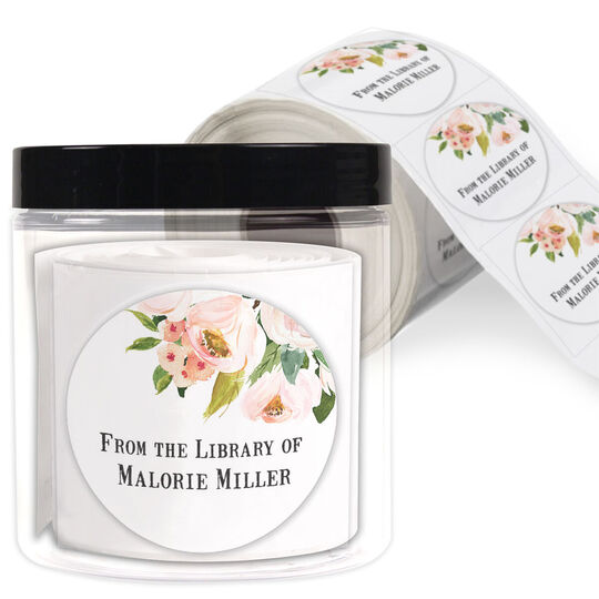 Pink Corner Roses Library Round Stickers in a Jar
